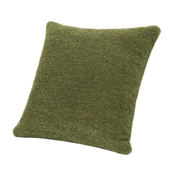 Astrid 20 in. Square Accent Throw Pillow Cover with Feather Insert in Moss Green Boucle