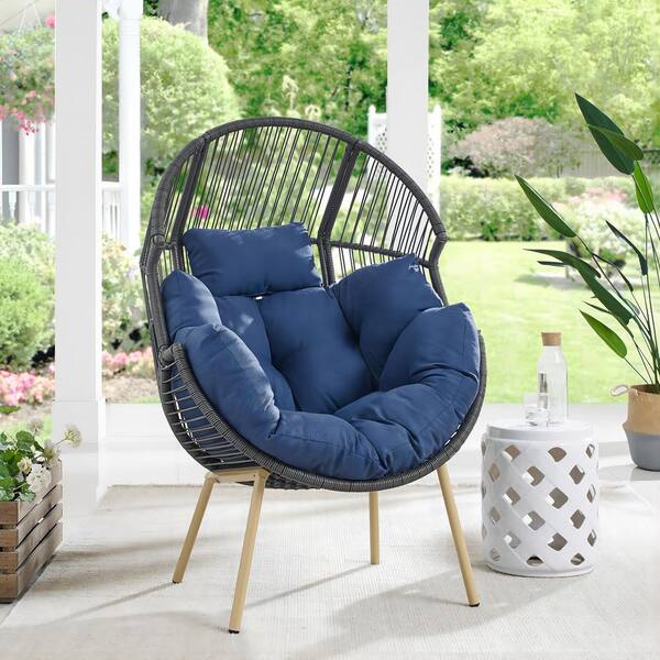 Gymojoy Corina Dark Gray Wicker Outdoor Lounge Chair with Blue Cushions SS0922 The Home Depot