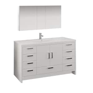 Imperia 60 in. Modern Bathroom Vanity in Glossy White with Vanity Top in White with White Basin and Medicine Cabinet