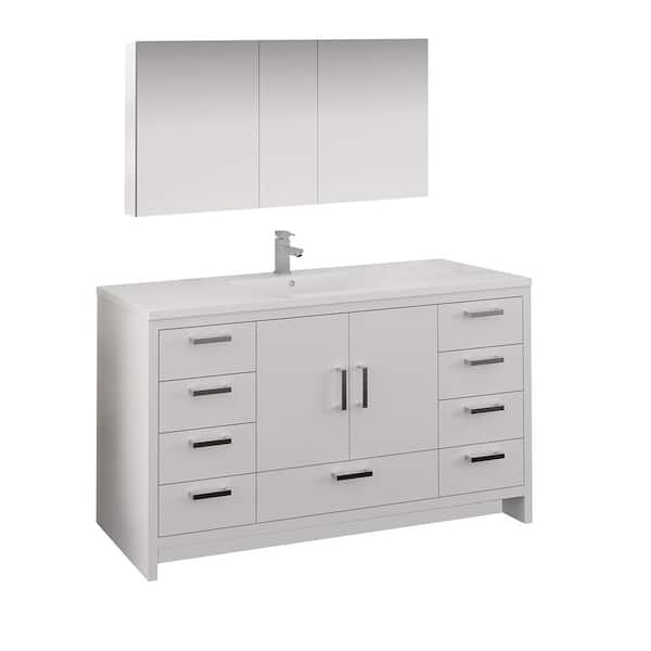 Fresca Imperia 60 in. Modern Bathroom Vanity in Glossy White with Vanity Top in White with White Basin and Medicine Cabinet