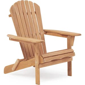 Classic Light Brown Folding Wood Adirondack Chair (Set of 2)