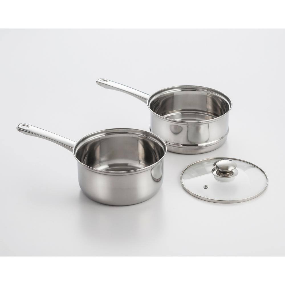 Stainless Steel 2.5 Quart Double Boiler with Glass Lid