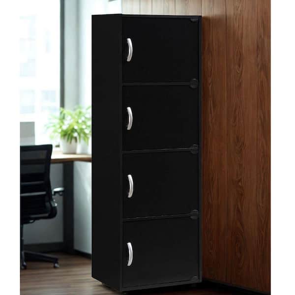 L'Baiet 47.3 in. Tall Black Wood 4-Shelf Bookcase with 4-Doors