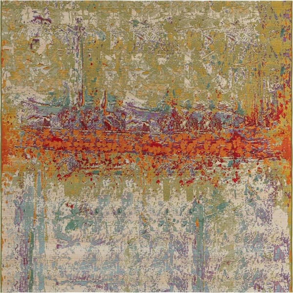 Unique Loom Outdoor Modern Crumpled Multi 7 ft. 11 in. x 7 ft. 11 in. Area Rug