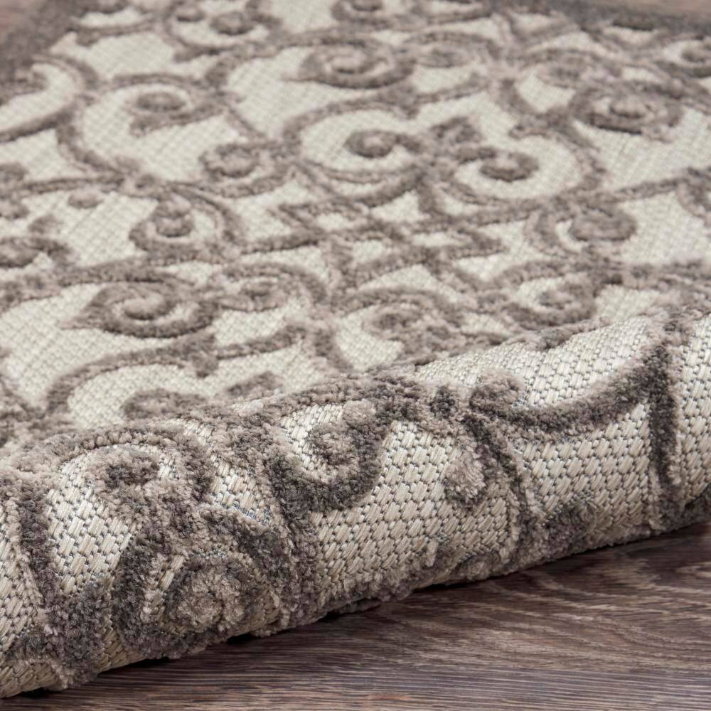 Aloha Floral Grey Charcoal Round 43" Synthetic Outdoor Rug