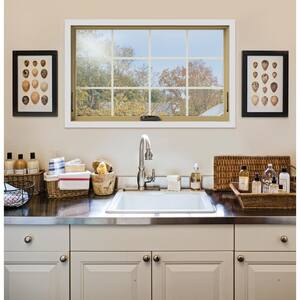 48 in. x 30 in. W-2500 Series Black Painted Clad Wood Awning Window w/ Natural Interior and Screen
