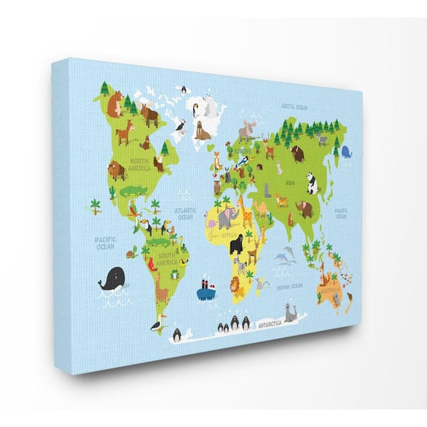 Stupell Industries 16 in. x 20 in. "World Map Cartoon And Colorful" by In House Artist Printed Canvas Wall Art