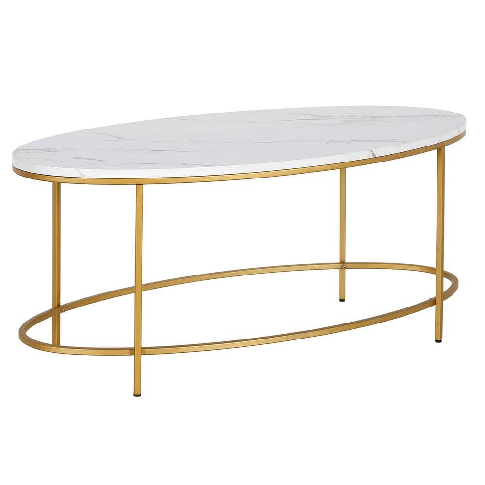 Nero White Marble and Brass Base 50 Oval Coffee Table + Reviews