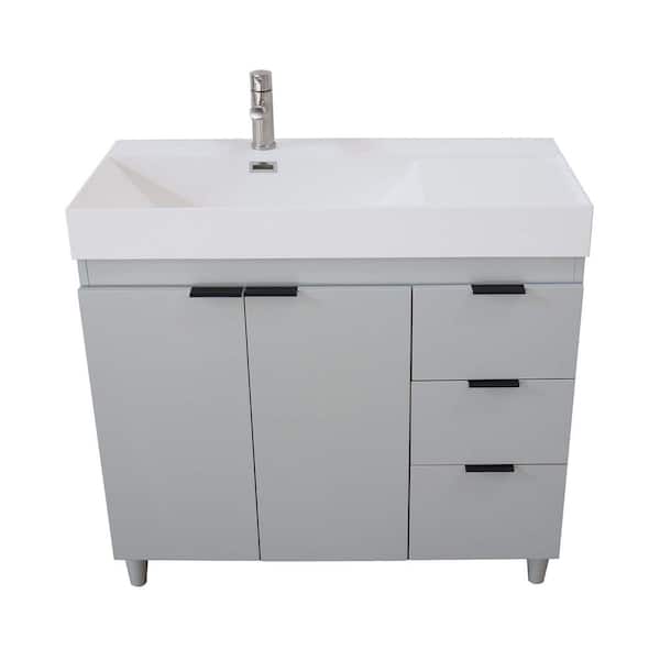 39 in. W x 19 in. D x 36 in. H Single Bath Vanity in French Gray with White Composite Granite Sink Top