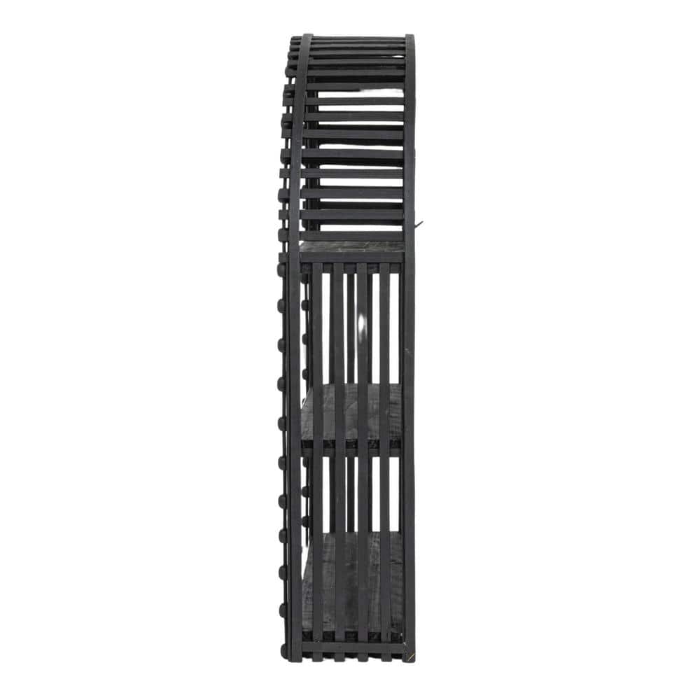 Arched Black Bamboo and Wood Wall Shelf with Three Tiers