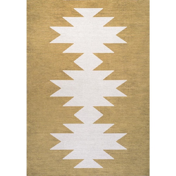 Chayton Minimalist Geometric Machine-Washable Yellow/Cream 3 ft. x 5 ft. Area Rug