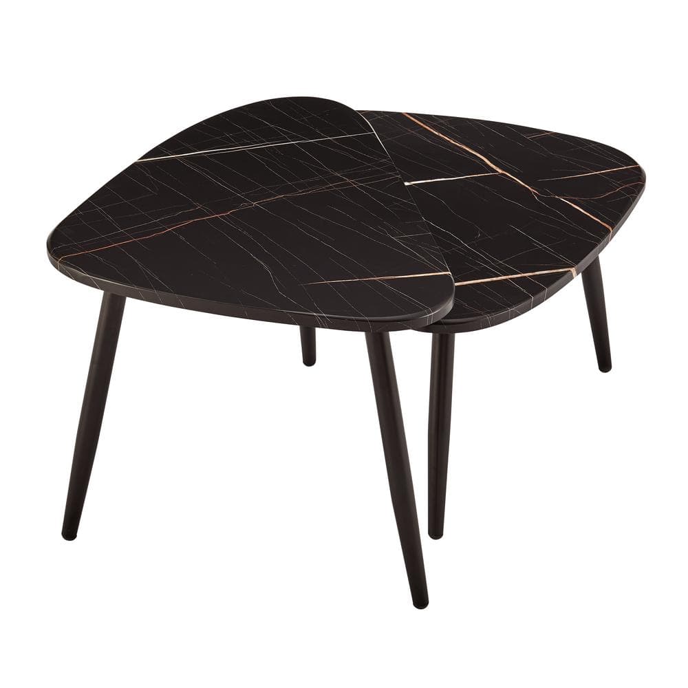 Aurora Black Marble and Metal Oval Semi-Nested Coffee Table Set