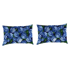 19 in. L x 12 in. W x 5.5 in. T Outdoor Lumbar Throw Pillow in Hydrangea Midnight (2-Pack)