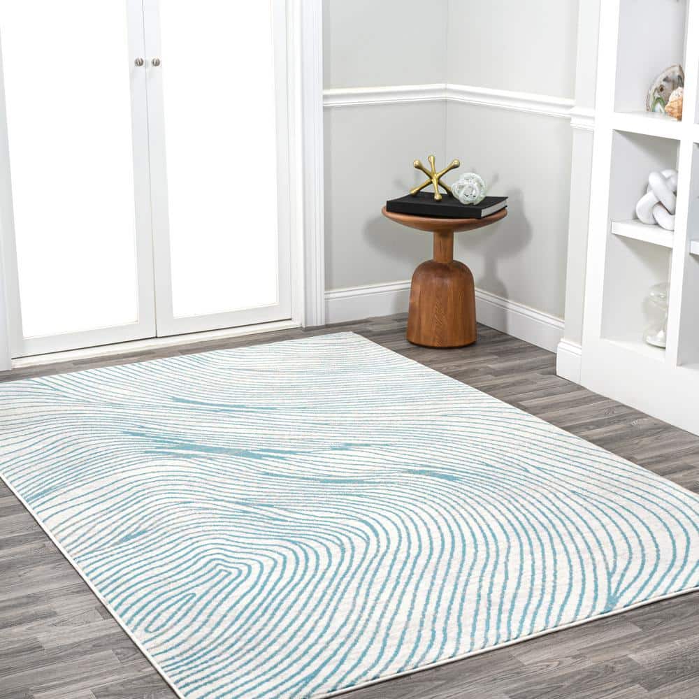 Blue and White Geometric Synthetic Reversible Area Rug