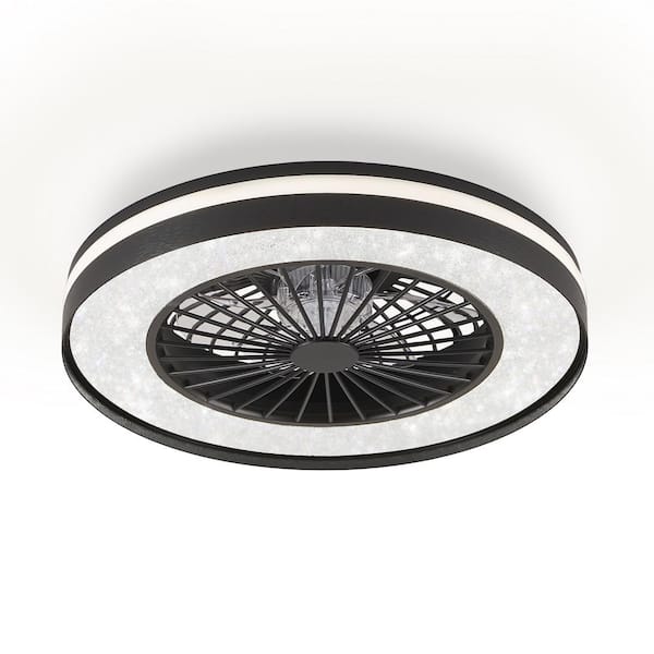 HINNIXY 20 in. Indoor Black Enclosed Flush Mount Ceiling Fan with Dimmable Lighting and Smart App Remote Control