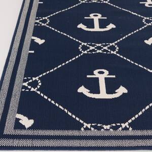 Anchor Blue/Ivory 7 ft. 10 in. x 9 ft. 10 in. Nautical Polypropylene Indoor/Outdoor Area Rug