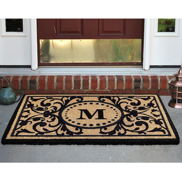Heavy Duty Black 30 in. x  48 in. Coir Heritage Monogrammed M Indoor Outdoor Door Mat