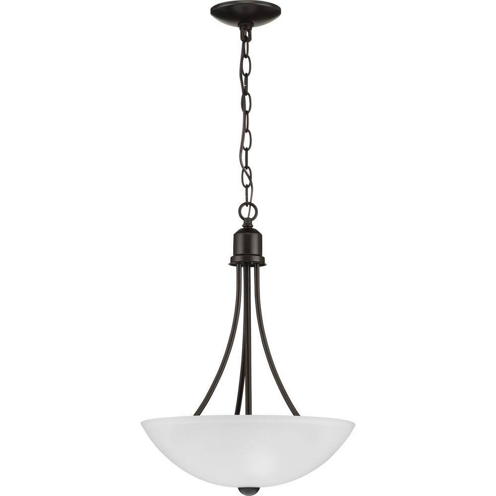 Antique Bronze 2-Light Inverted Pendant with Etched Glass Shade