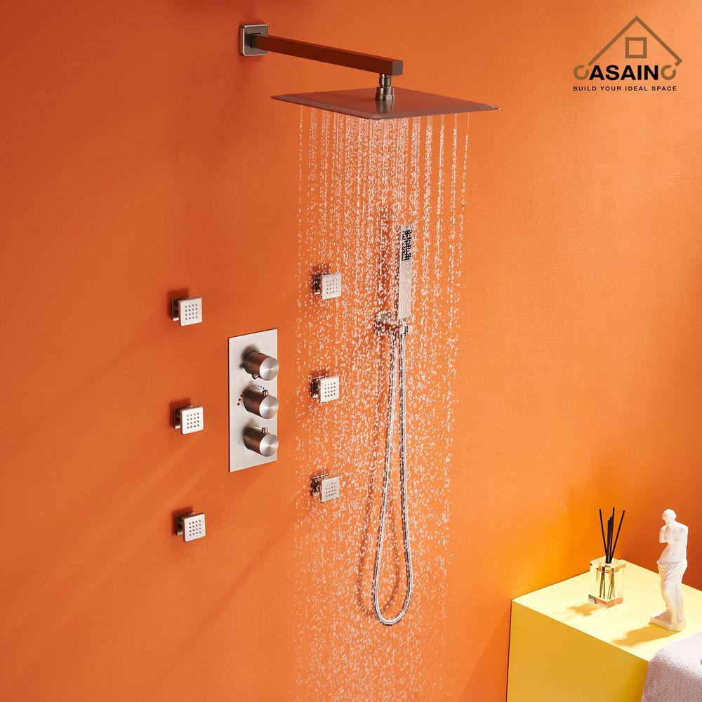 Large Brushed Nickel Dual Square Wall Mounted Shower System