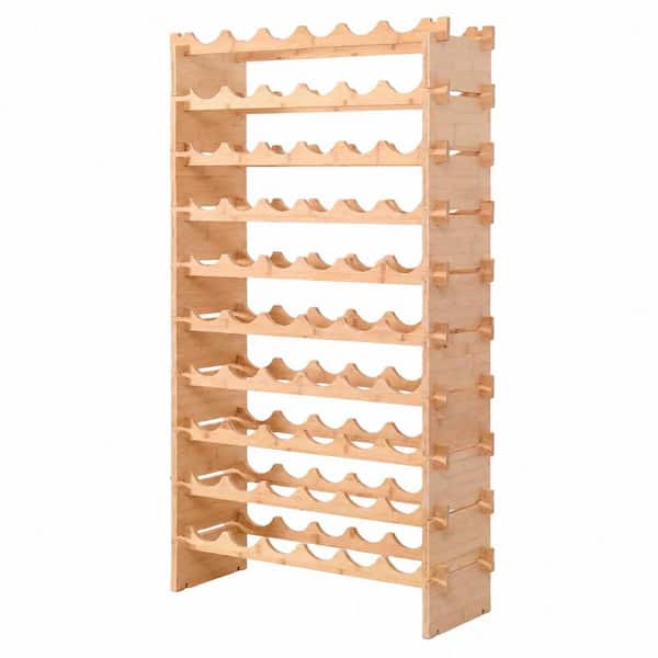 60-Bottle Bamboo Freestanding Modular Wood Wine Rack 10-Tier Stackable Floor Stand
