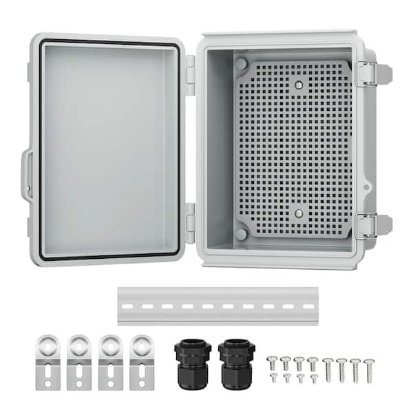 Outdoor Weatherproof Electrical Junction Box with Hinged Cover, ABS Enclosure, DIN Rail, 8.7 x 6.7 x 4.3