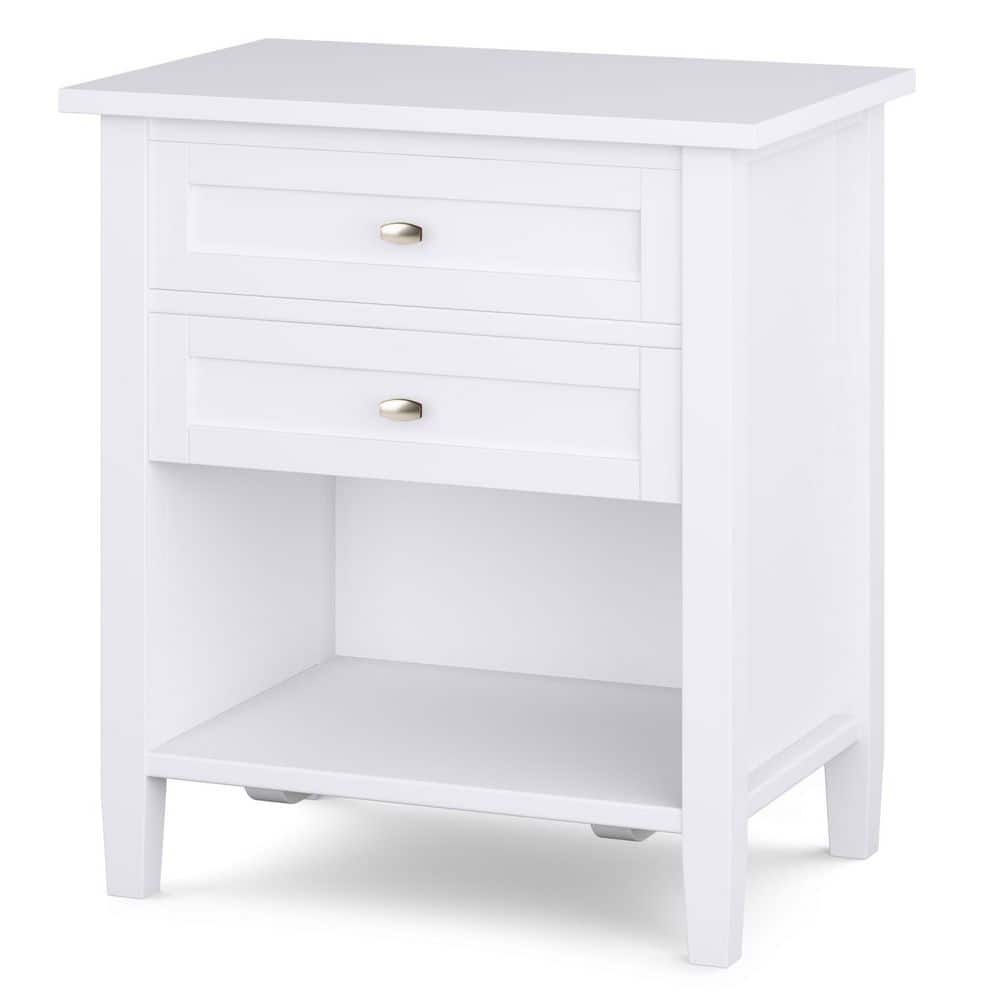 White Solid Wood 2-Drawer Bedside Nightstand