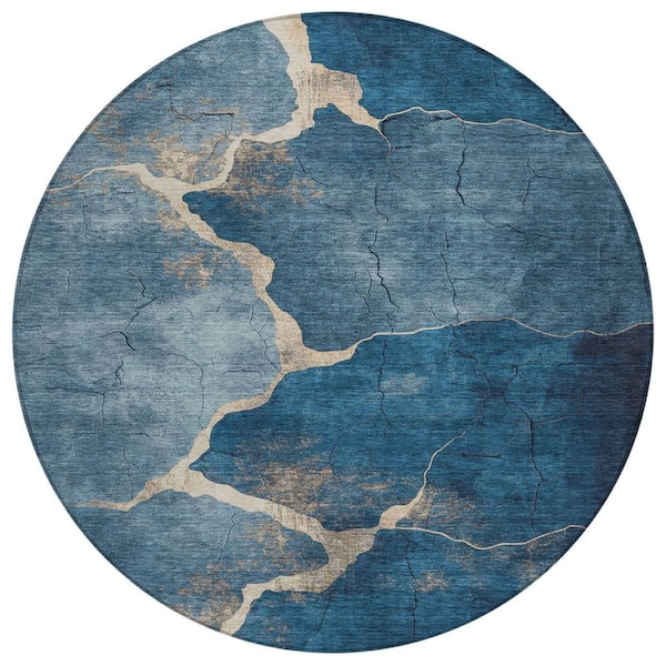 Chantille Machine Washable Indoor/Outdoor Abstract ACN1889 Navy 8 ft. x 8 ft. Round Rug