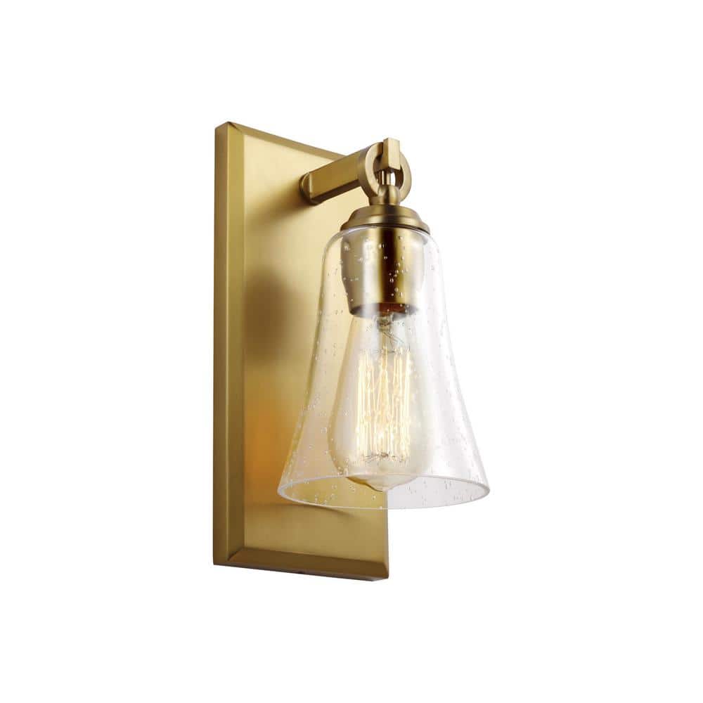 Burnished Brass 1-Light Wall Sconce with Clear Seeded Glass Shade