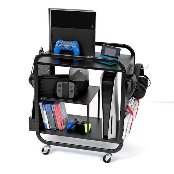 Metal Wire 3-Shelf Gaming Station Organizer Rack in Black (23.6 in. W x 26 in. H x 12.6 in. D)