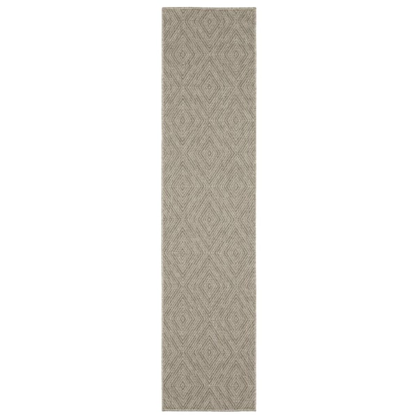 Cliffs Gray 2 ft. x 8 ft. Geometric Diamonds Polypropylene Indoor/Outdoor Runner Area Rug