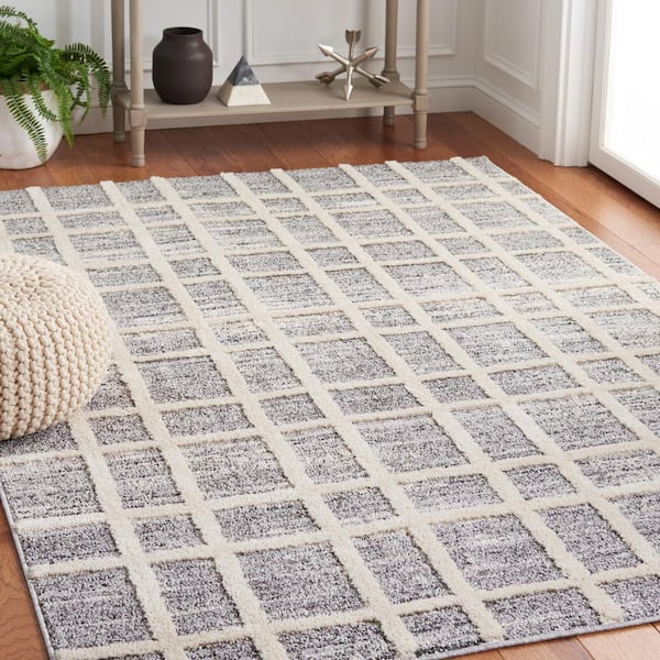 Martha Stewart Dark Gray/Ivory 9 ft. x 12 ft. Checkered Gradient Area Rug