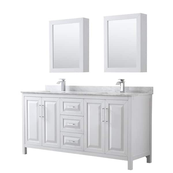 Wyndham Collection Daria 72 in. Double Bathroom Vanity in White with ...