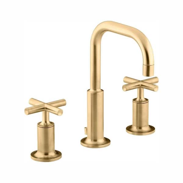 KOHLER Purist 8 in. Widespread 2-Handle Mid-Arc Bathroom Faucet in Vibrant Modern Brushed Gold