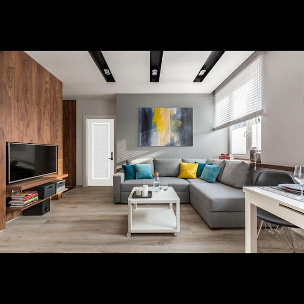 36 in. x 80 in. Reliant Clear Full Lite RHIS White Micro-Blind White Primed Fiberglass Prehung Front Door Nickel Hinges