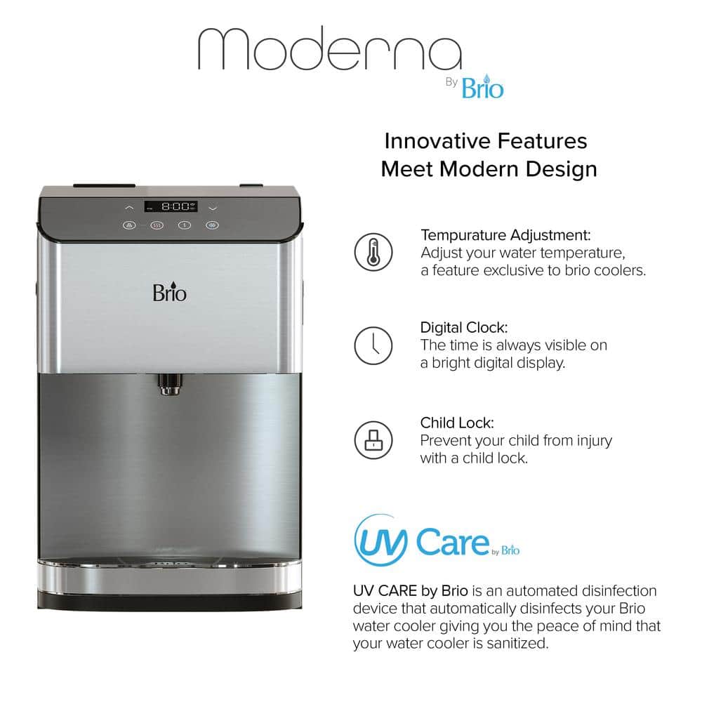 Brio Stainless Steel Countertop Bottleless Water Cooler with 3-Stage Filtration