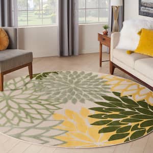 Aloha Green Multi-Color 8 ft. x 8 ft. Floral Contemporary Round Indoor/Outdoor Area Rug