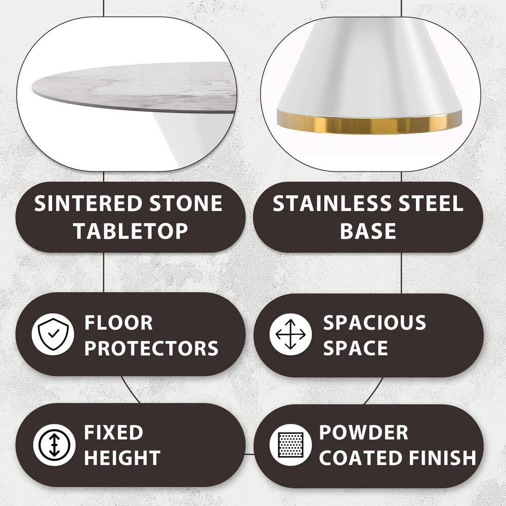 60'' White and Gold Round Glass Dining Table