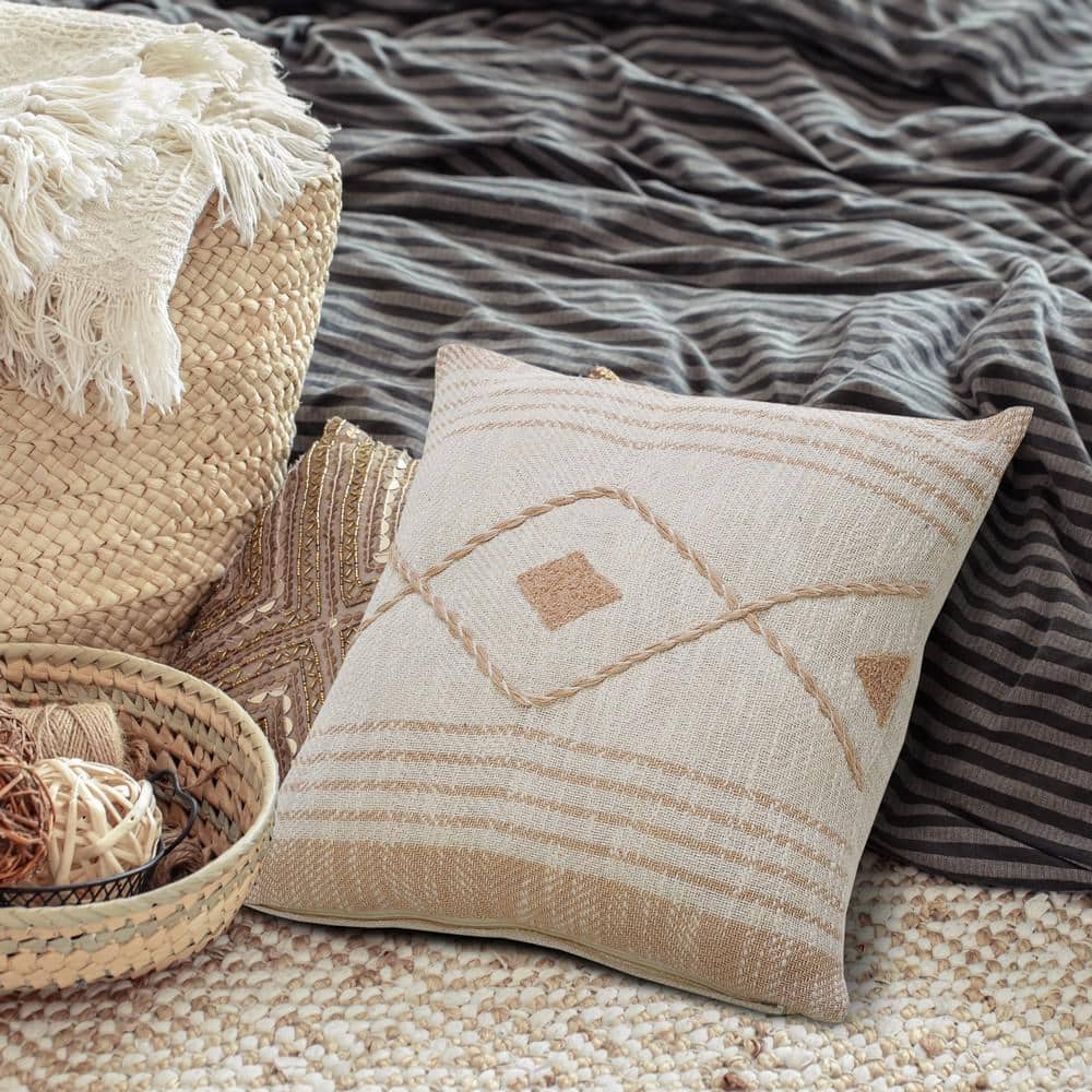 Coastal Peach and White Geometric Diamond Throw Pillow 20"