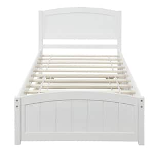 White Twin Size Wood Platform Bed with Trundle, Wood Kid Captain Bed Frame with Headboard and Footboard