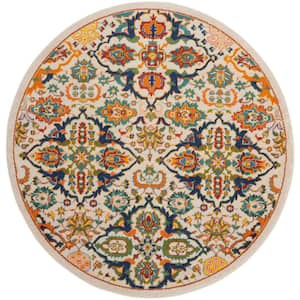 Allur Ivory/Multi 5 ft. x 5 ft. All-Over Design Transitional Round Area Rug