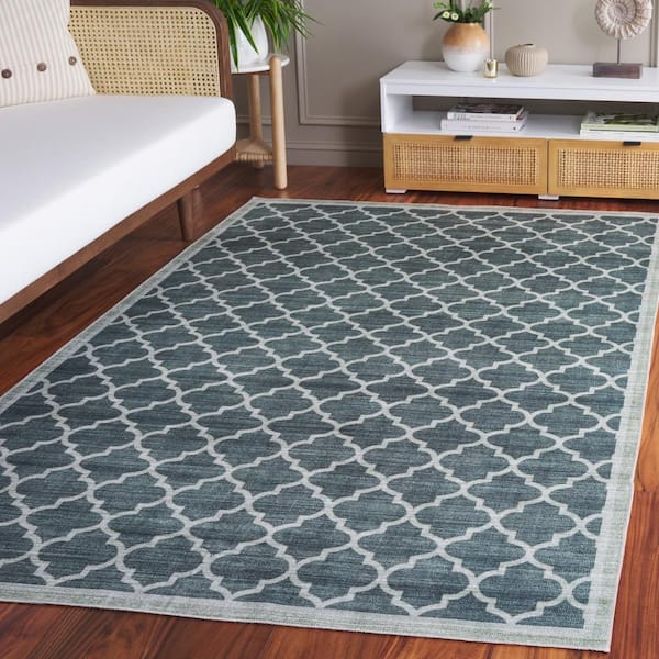 Arizona 6 ft. x 9 ft. Green Machine Washable Border Geometric Trellis Area Rug