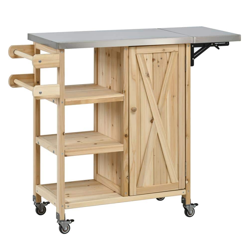 Natural Stainless Steel Top 39.7 in. Outdoor Kitchen Island with Lockable Wheels and Towel Rack price history on PriceWatchPro