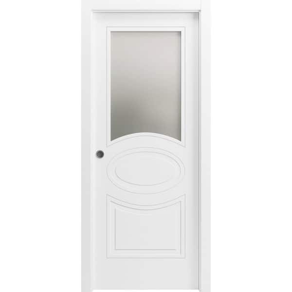 VDOMDOORS 42 in. x 96 in. 1-Panel Painted White Finished MDF Sliding Door with Hardware