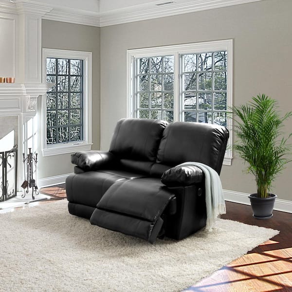 CorLiving Plush Power Reclining Black Bonded Leather Loveseat with USB Port