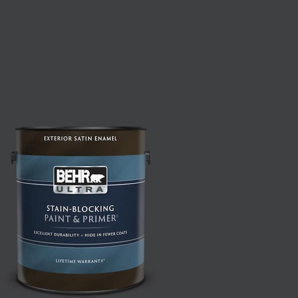 BEHR ULTRA 1 gal. Home Decorators Collection #HDC-MD-04 Totally Black Satin Enamel Exterior Paint & Primer