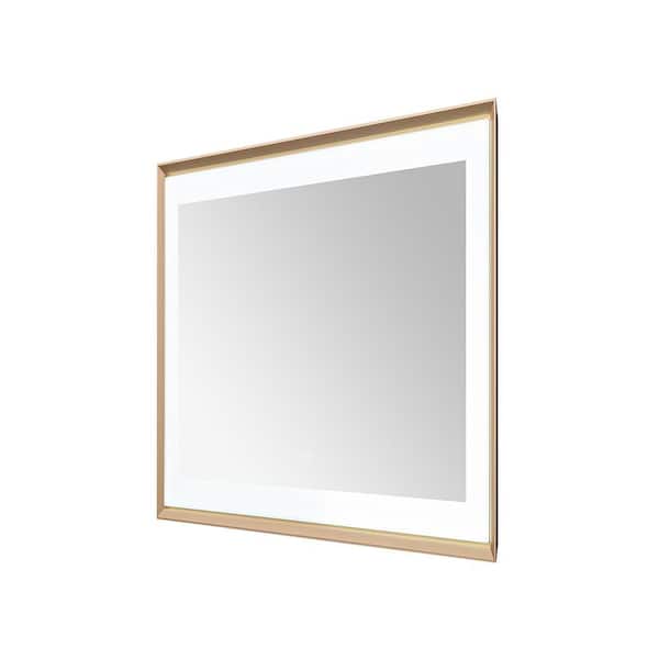 Madison 48 in. W x 36 in. H Rectangular Framed Wall Mount Bathroom Vanity Mirror in Brushed Gold LED Lighted Defogger