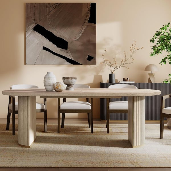 CHRISTOPHER KNIGHT HOME Jiana Natural Brown MDF Wood 88 in. W Double pedestal Oval Dining Table, 6-Seat