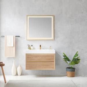 Palencia 36 in. W x 20 in. D x 23.6 in. H Bath Vanity in North American Oak with White Integral Composite Stone Top