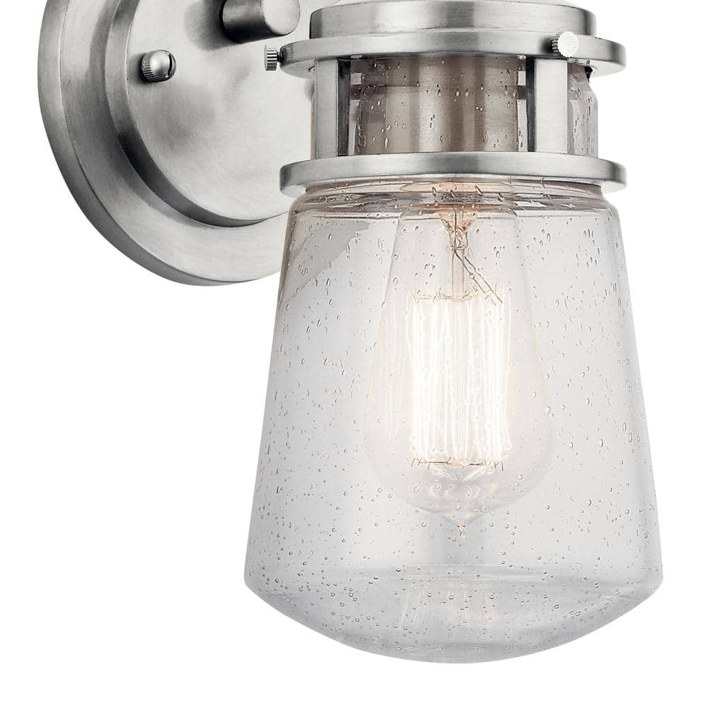 Brushed Aluminum Jelly Jar Wall Sconce with Clear Seeded Glass