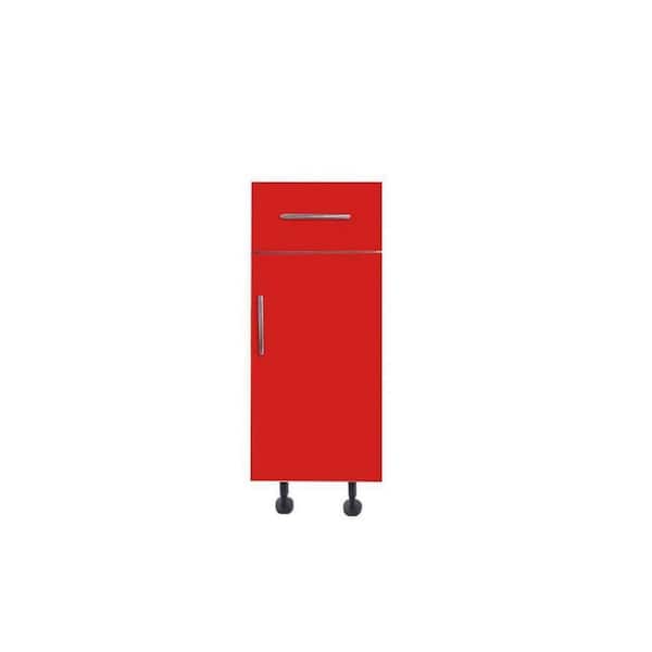 Hampton Bay San Juan Series Assembled 12x34.5x24 in. 1 Door 1 Drawer Base Cabinet made of High Density PVC in Red Color